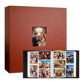 Aevdor 1000 Pockets Photo Album 4x6, Extra Large Capacity Leather Cover Wedding Family Picture Book Holds 1000 Horizontal and Vertical Picture, Acid-free Pages 4x6 Photo Album with Front Window, Brown