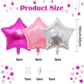 Pink Silver Star Balloons,10Pcs Rose Star Shaped Foil Balloons,18Inch Hot Pink Silver Laser Helium Mylar Balloons for Brithday,Anniversary,Engagement,Wedding Party Decorations