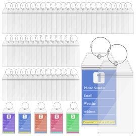Falzqq 50 Pack Cruise Luggage Tag Holder, Waterproof Transparent PVC Cruise Tags Holders for Luggage 7.28 x 3.5 Inch Narrow Clear Plastic Bag Tag Holder with 50 Pcs Silver Steel Ring for Travel