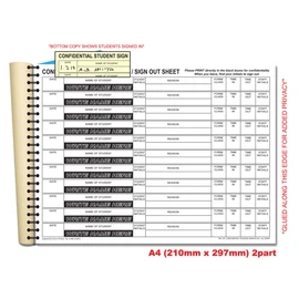 NCR Confidential Student Sign in/Sign Out Duplicate Wiro Book A4 50 Sets