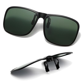 SULIVES Polarized Clip On Sunglasses for Men Women, Anti-Glare UV400 Protection Flip Up Sunglasses for Driving Travel Outdoor Sport, Green