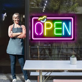 Open Signs for Business Window, Ultra Bright 12V LED Neon Open Signs Light Up Colorfull Open Sign with ON/OFF Switch for Storefront Window Florists Bar Cafes Restaurant 16 Inch