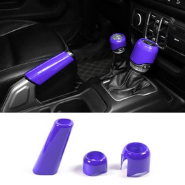 SQQP Handbrake Cover + Gear Shift Knob Cover + Drive Mode Shift Knob Cover Fit for 2018-2025 Jeep Wrangler JL JLU(Purple)