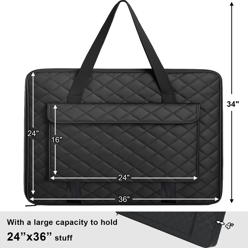 JJRING 24x36 Quilting Portfolio Bag, Lightweight Black Art Canvas Portfolio