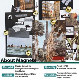 Janvelle Gold Fridge Magnets 12PCS Small Round Magnets for Refrigerator Decor 0.71inch Cute Photo Decorative Magnet Set Mini Magnets for Office Whiteboard