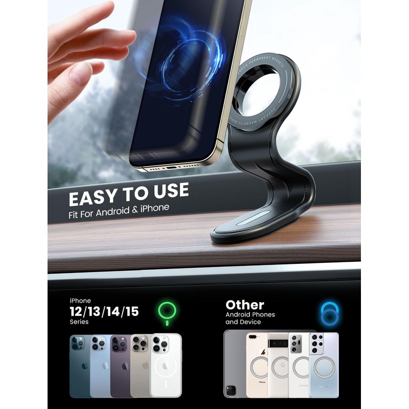 eSamcore for MagSafe Car Mount Detachable, Bendable Aluminum Arm Magnetic