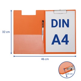 Maul writing case with foil covering, folding clipboard, inner pocket, size A4 high, pack of 1, Orange 31,9 x 22,9 x 1,3 cm