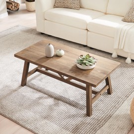 Wnutrees Farmhouse 43" Coffee Table,Solid Wood Center Tables for Living Room and Office, Rustic Wooden Rectangular Table with V-Shaped Support, Natural