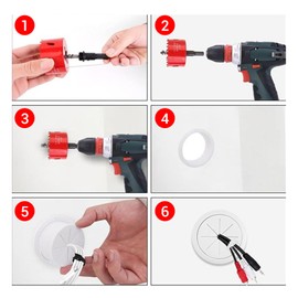 TV Cord Hider for Wall Mounted TV, 60mm Hole Cable Management System - 4 Pass Throughs, Hole Saw Drill Attachment, 10 Cable Ties Included