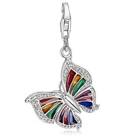 MATERIA Butterfly Charm Pendant-Zirconia and Colourful Enamel Butterfly Charm for Charm Bracelet / Necklace #C26