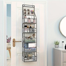 Cachpib Over Door Storage Organizer, Hanging Shelves with 5 Pockets and 3 Top Compartments, Hanging Wardrobe Storage Organiser, Behind Door Hanging Organizer for Bathroom Bedroom