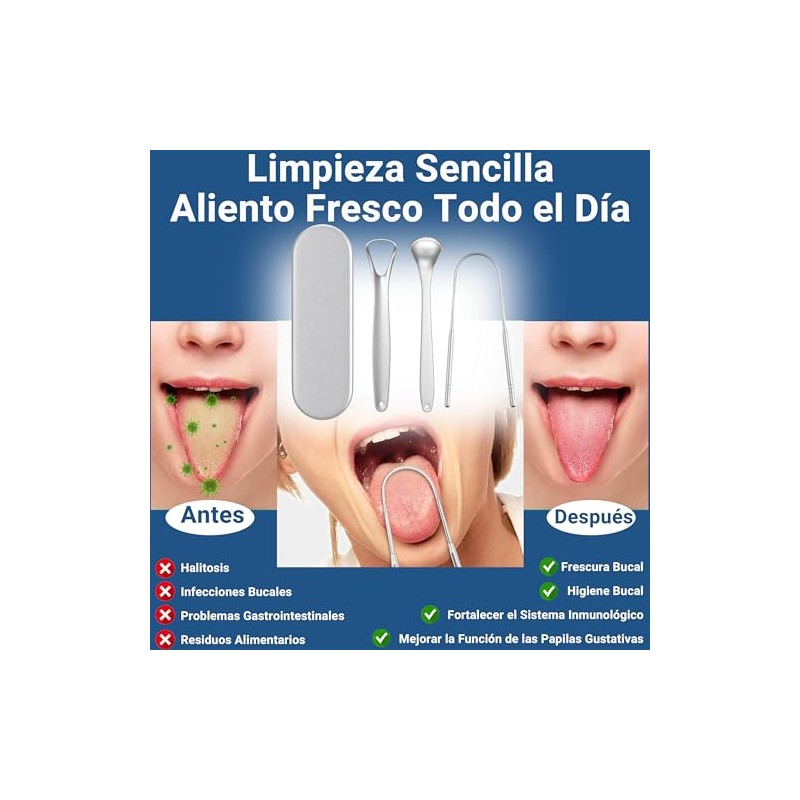 Jasinber Set de 3 Cepillo de Lengua de Acero Inoxidable