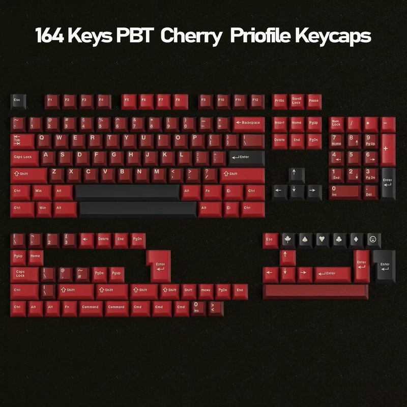 PBT Keycaps Set 164Keys Cherry Profile Red Black Keycaps 60%