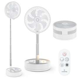 Portable Foldable Fan, Rechargeable Fan with Remote, Telescopic & Adjustable Height, 4 Speeds, Auto Oscillation, LED Light, Timer & Aroma Case – Quiet Cooling for Home, Outdoor Travel (White with Bag)