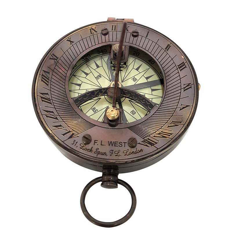 Nautical Maritime Brass Sundial Compass Side Lock Antique Pocket Navigation