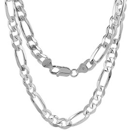 Sterling Silver 8mm Figaro Link Chain Bracelet Beveled Edges Nickel Free Italy 7 inch