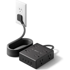 SUPERDANNY 12 En 1 Regleta Multicontacto 3 Metros Enchufe Plano, Negro