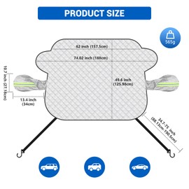 HAPPY FINDING Car Window Cover Winter Ultra Thick Windscreen 9 Magnetic Cover Foldable Water Resistant UV Size 157 cm x 126 cm