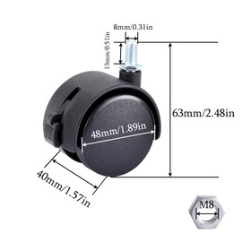 4 PCS Swivel Castors 2 Inch Nylon Caster Wheels with Brake Black Swivel Furniture Caster Wheels with M8 Threaded Stem Nut and Spanner for Furniture Sofa Chair Cabinet