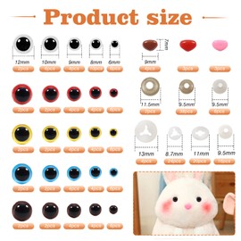 TOAOB 110 Set 6 mm to 12 mm Safety Eyes and Safety Noses for Crochet Animals Large Doll Eyes Colourful Animal Eyes for Crochet Animals Puppet Doll Making