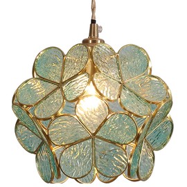 Bieye L10743 Flower Petals Tiffany Style Stained Glass Ceiling Pendant Light with 8-inch Wide Lampshade (Light Blue)