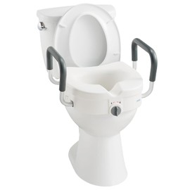 Raised Toilet Seat with Removable Padded Arms Adjustable Width 5" Toilet Seat Riser Supports 300lbs for Seniors, Pregnant, Handicap(N1FYT13-AZ)