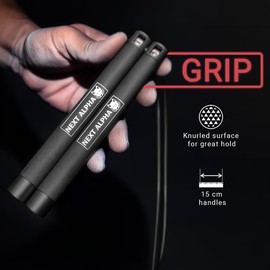 Next Alpha Speed Rope - Skipping Ropes for Adults - Crossfit & Boxing Equipment (Black)