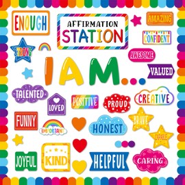 Mooliwe Affirmation Station Bulletin Board Set Motivational Bulletin Board for Classroom Decors I Am Positive Affirmations Accent Cutouts for Classroom Wall Back to School(Rainbow)
