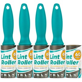 DecorRack Lint Rollers with Extra Refill, Pet Hair Remover, 300 Extra Sticky Sheets, 4 Lint Rollers Dog & Cat Hair Removal, Lint, Dust from Clothes, Furniture and More (5 Pieces)