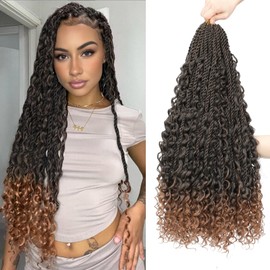 Auxemuen Senegalese Twist Crochet Hair with Curly Ends - Boho Island Twist Crochet Hair 8 Packs Boho Goddess Twist Crochet Hair Pre Looped Crochet Twists with Curly Ends (TB/30, 24 Inches)
