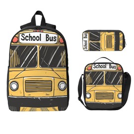 Bus School Backpack Kids Girls Boys Teens 3PCS Bookbag with Lunch Box Pencil case Set Lightweight Bag