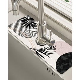 Patterned Sink Faucet Mat Kitchen Splash Guard Super Absorbent Drying Mat, Non-Slip Drain Pad for Kitchen Counter or Bathroom-15x5.5in