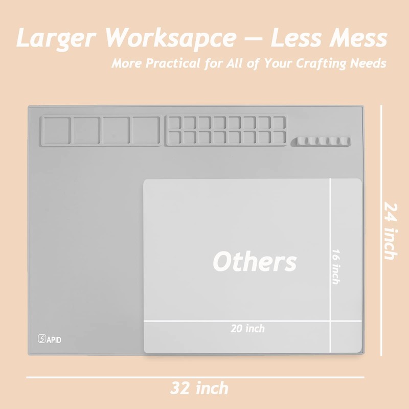 SAPID Extra Large 32"x24" Silicone Painting Mat with Raised Edges,