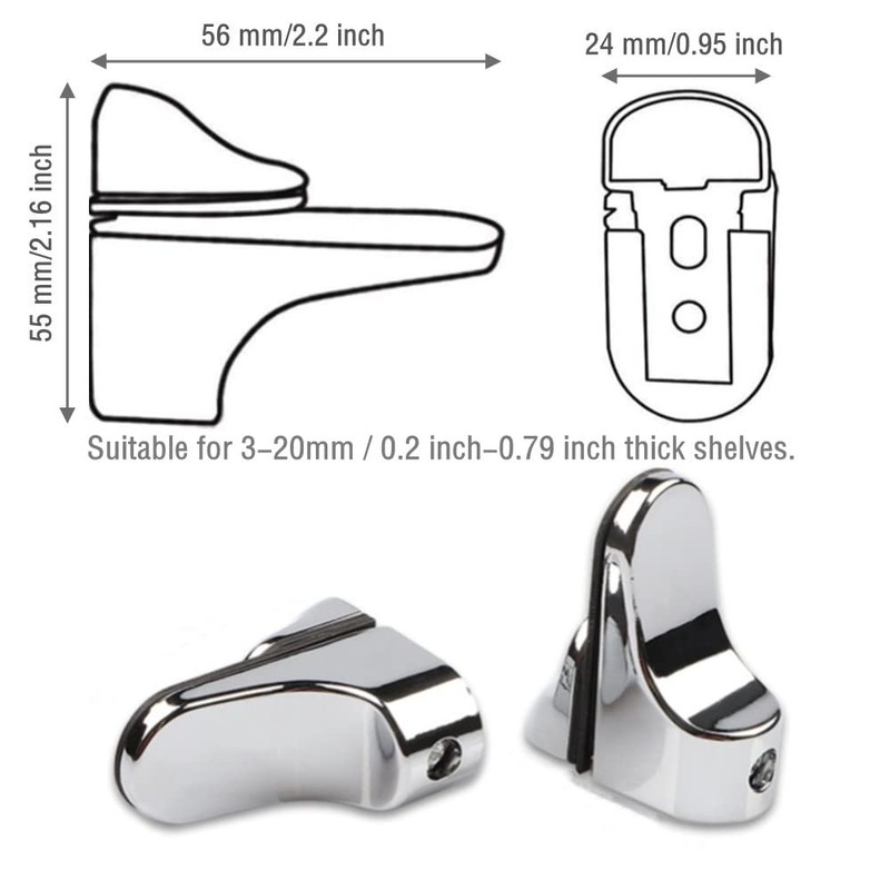 2 Pcs Glass Shelf Support Adjustable Glass Shelf Bracket Polished