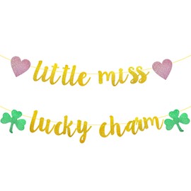 Weimaro Weimaro Little Miss Lucky Charm Banner, Baby Girl St. Patricks Day Birthday Party Decorations, Girl St Patricks Day Irish Birthday Party Decorations Supplies, St Pattys Day Party Decor