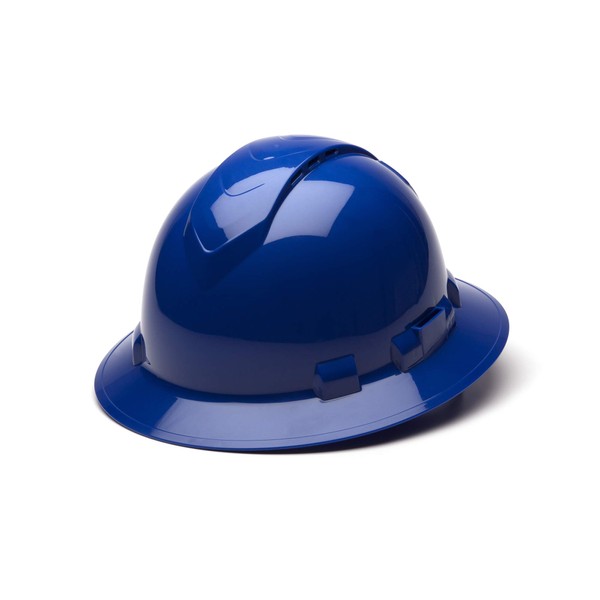 Pyramex Ridgeline Full Brim Hard Hat, Vented, 4-Point Ratchet Suspension, Blue