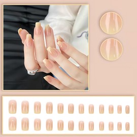 [ALLEVG] Nail Tips, 24 Pieces Nail Tip, Short, Orange x Yellow Gradient, Autumn/Winter, Popular Japanese Style, Cute, Simple, Stylish, Coming of Age Ceremonies, School Entrance Ceremonies, Graduation