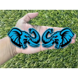 Badge Addictz Angry Elephant Red Eyes Black on Light Blue Emblem Badge Custom New Aggressive