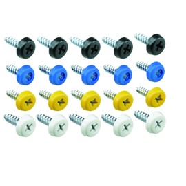 KafTon 20Pack Number Plate Fixing Fitting Oversized Screws 5x Blue, 5x Black, 5x White, 5x Yellow
