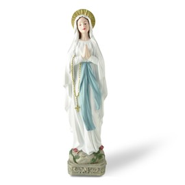 Lourdes Virgin Mary Statue - Catholic Blessed Virgin Catholic Gift Resin Sculpture with Hand-Painting Religious Statue, Holy Family, Memorial, Angel, Patron Saint, Garden Décor (10.98'' H)