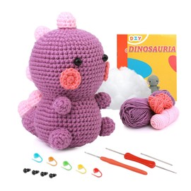 GIBZ Crochet Set for Beginners, Adults, Children, Crochet and Knitting Set with Instructions, DIY Crochet Hooks Set, Ergonomic, Craftsmanship, Purple Dinosaur