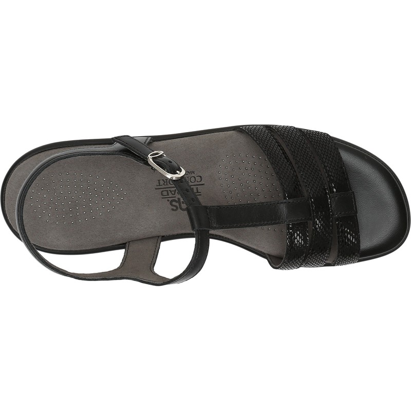 SAS Capri T-Strap Comfort Sandal Black Snake 7 WW -