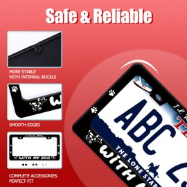 I'd Rather Be with My Dog License Plate Frame Pet License Plate Holder Funny Stainless Steel Accessories Cars Decor with 2 Holes and Screws Fits Standard Us Ca Vehicles 12.2 X 6 in