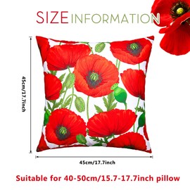 Irenare 2 Pcs Poppy Flower Pillow Covers 18 x 18 Inches Red Poppy Flower Cushion Case Bloom Flower Double Sided Prints Pillow Case Decorative Throw Pillow Cover for Bedroom Sofa Chair 45 x 45 cm