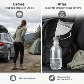 Portable Urinal Funnel for Travel & Outdoor Use – Reusable PP/TPR Emergency Pee Adapter for Camping & Car Trips