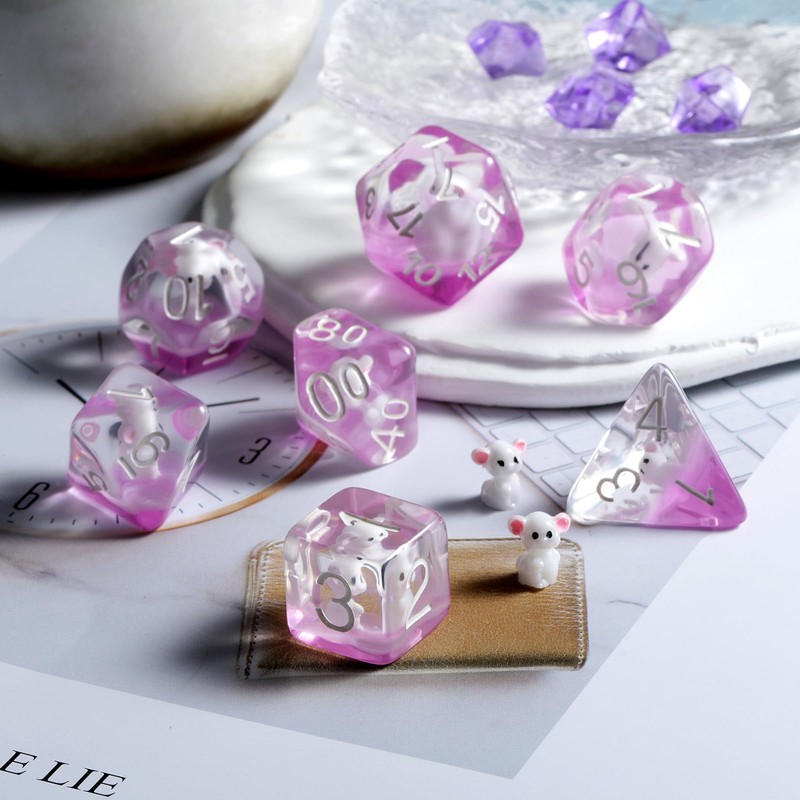Mouse Resin DND Dice, DNDND 7PCS D&D Die with Velvet