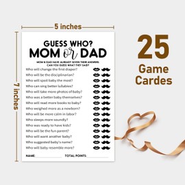 Qoamp Rustic Minimalist Theme Gender Neutral Cards Baby Shower Games - 25 Guess Who Mom or Dad Games - Gender Reveal & Baby Announcement Party Supplies-(B12)