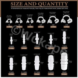 Wokape 48 Pieces Hose Barb Fitting Kit, 5/32 Inch 7/32 Inch 3/16 Inch 5/16 Inch 7/16 Inch 3/8 Inch 5/8 Inch 1/4 Inch 3/4 Inch 1/2 Inch 10 Sizes Plastic Reducers W Hose Clamps Pipe Connector Aquarium