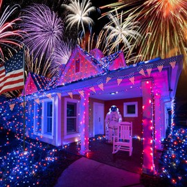 JMEXSUSS 500 LED Red White and Blue Lights 4th of July Decorations, 173ft 8 Modes 4th of July Lights Outdoor, Waterproof Patriotic String Lights Plug in for Memorial Day Independence Day Holiday Decor