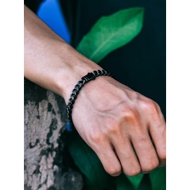 Richsteel Mens Bracelets Black Plated Cuban Link Chain Bracelet for Women